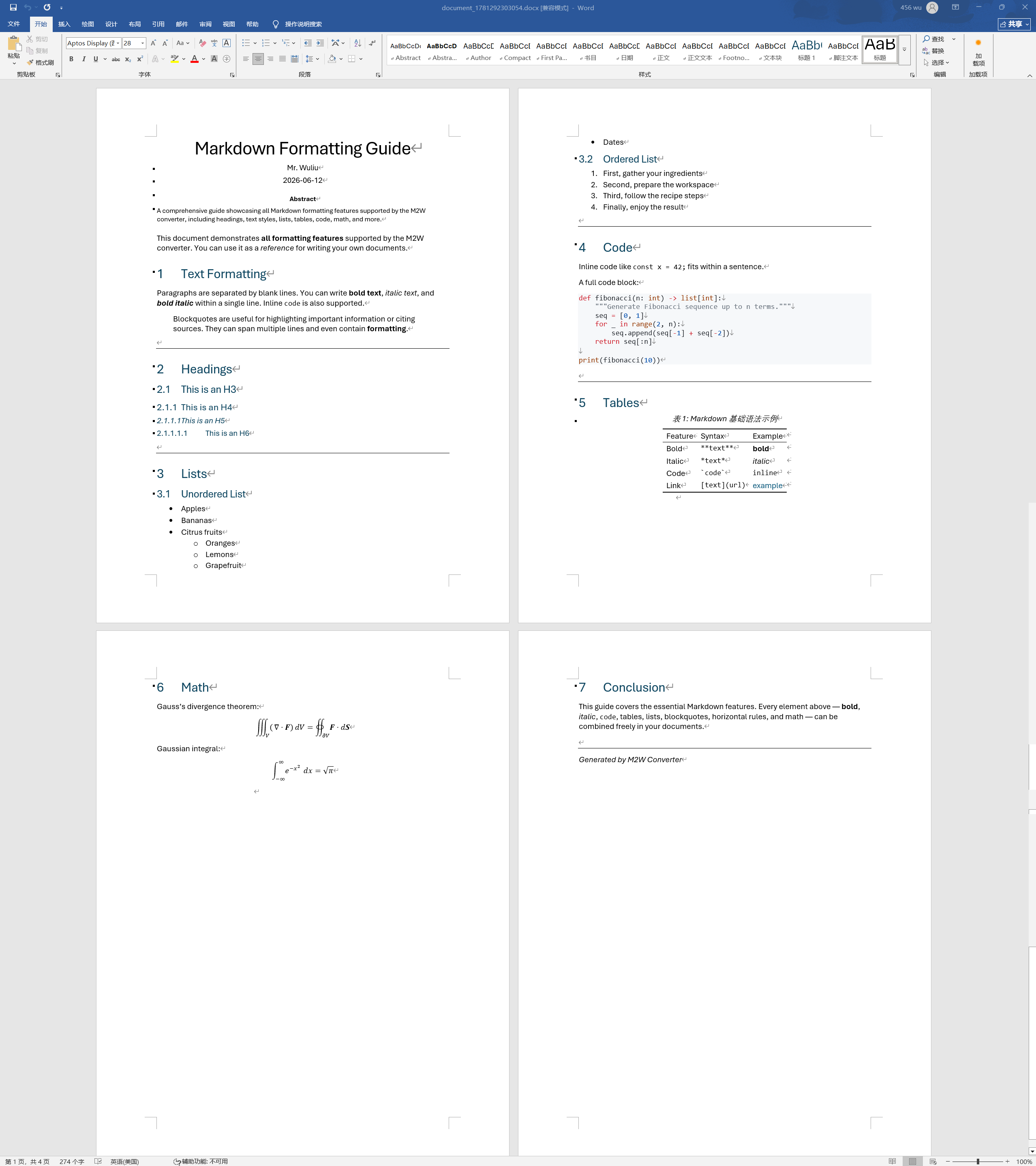 Converted result opened in Word